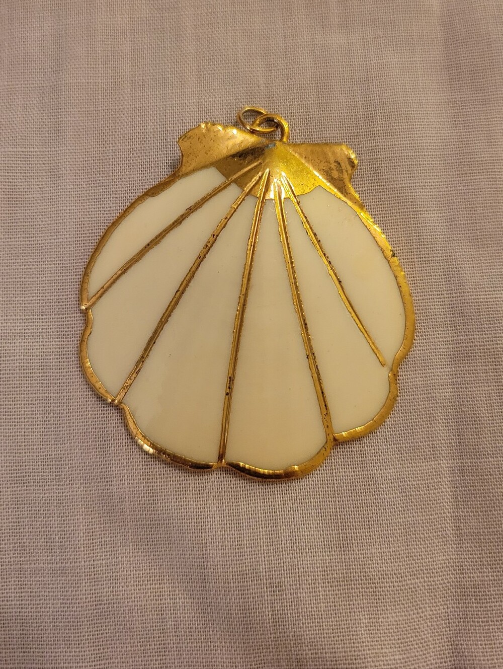 Vintage White & Gold Trim Laquered Shell Pendant